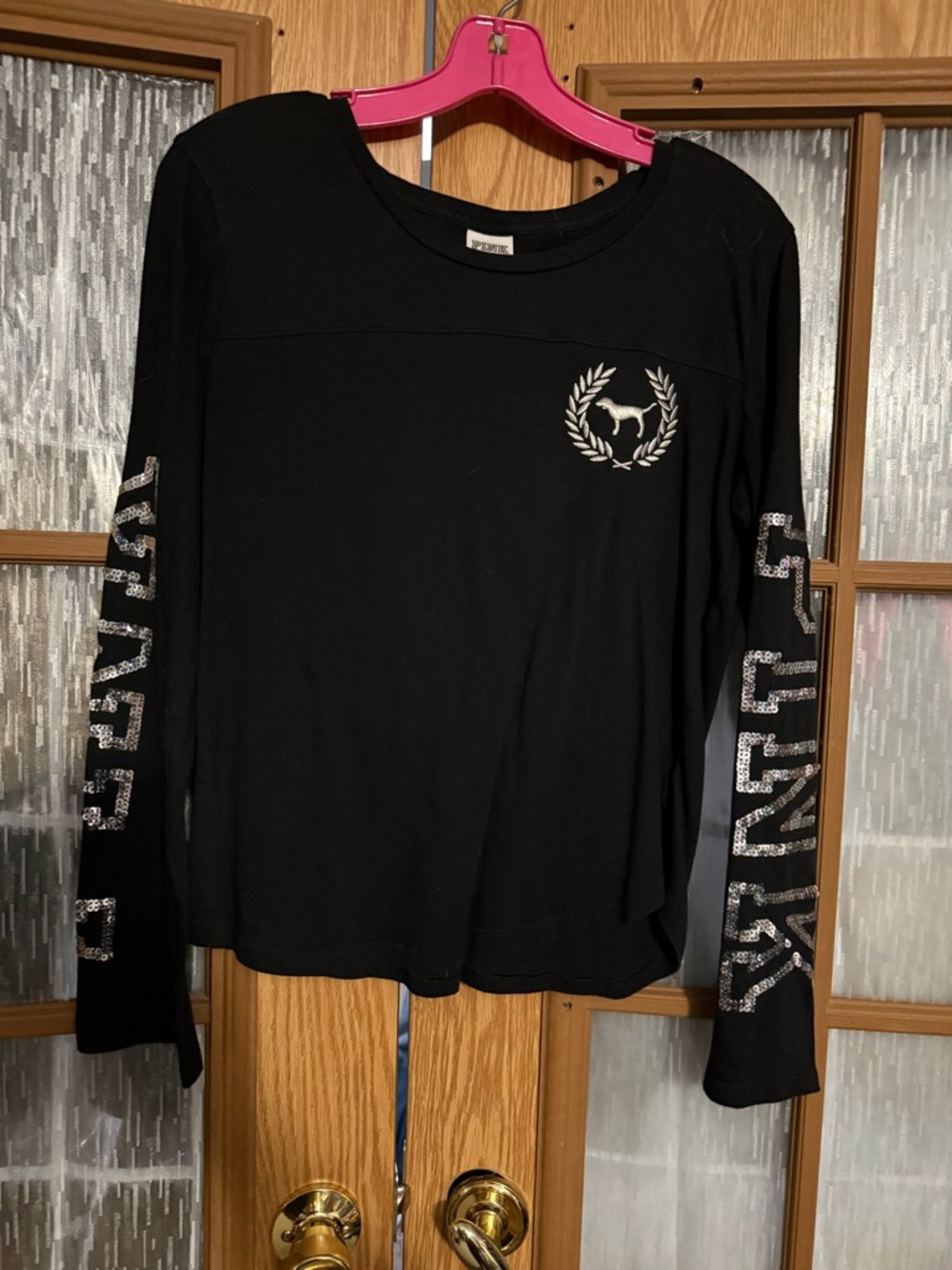 PINK Victoria's Secret Black Long Sleeve Tee with Silver Logo